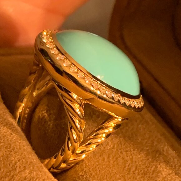 David YurmAlbion® Oval Ring in 18K Yellow Gold with Turquoise and Diamonds - Picture 3 of 11